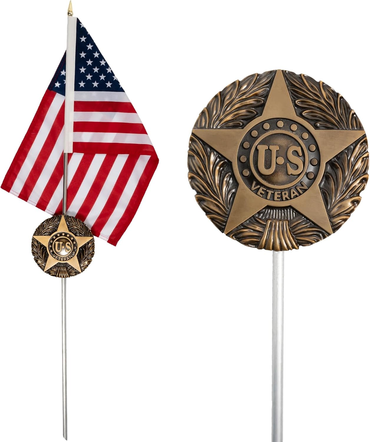 American Veteran Grave Marker With 12x18 Inches American US Flag, Aluminum Veterans Plaque, Memorial Day Gifts, Suitable for Graveside Memorials to Honor Those who Served