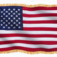 American Flag with Gold Fringed 3x5 Ft, Made in USA, Indoors USA Flag, Embroidered Stars, with 4 Rows of Lower Stitches