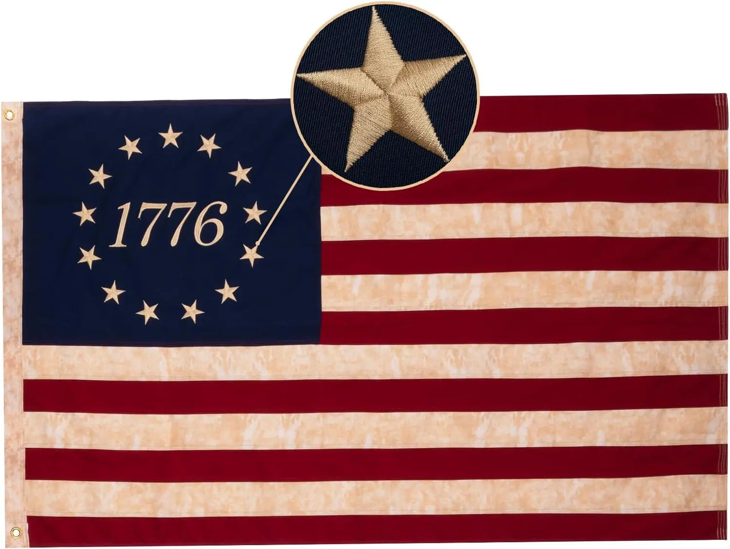 Cotton 1776 Betsy Ross Flag Tea Stained American Flags 3x5 Ft Vintage 13 Stars Colonies Embroidered 1776 Banner Heavy Duty Outdoor for Outside USA TOP FLAGS,INC