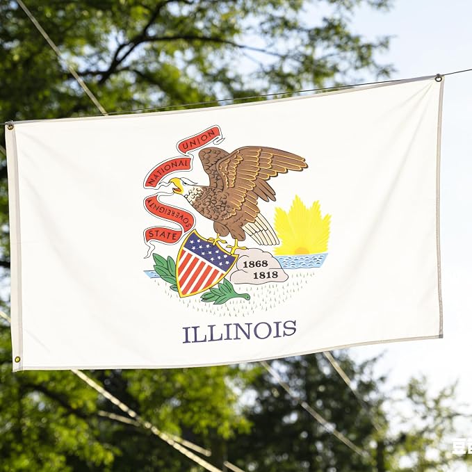 TOPFLAGS Illinois Flag 12x18 Inch Double Sided 3 Ply, Heavy Duty Nylon Small Illinois State Flag with Brass Grommets, Fade Proof Outdoor Marine Boat Flags (IL) USA TOP FLAGS, INC