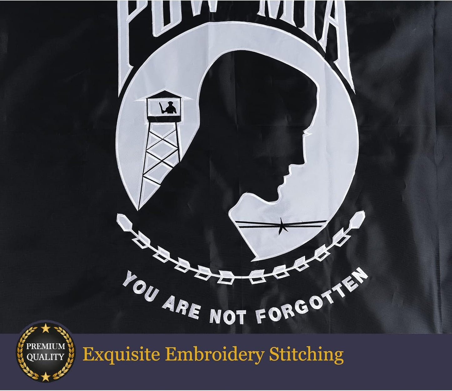 Pow Mia Flag Embroidered 4x6 Outdoor - Heavy Duty Double Sided You are Not Forgotten War Flags 300D Nylon Military Made in USA Pow Flags for Outside (4x6ft)