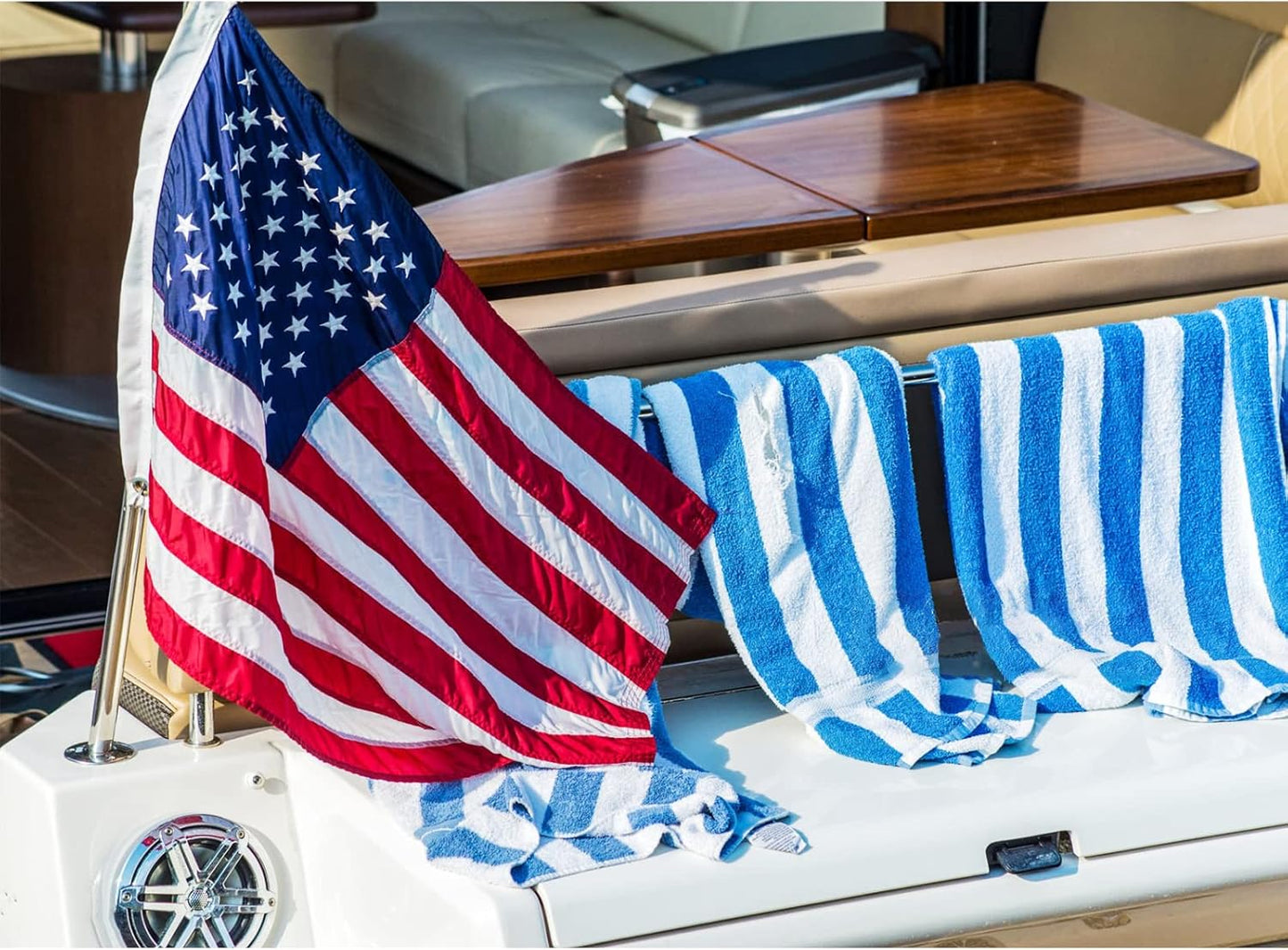 American Flag 12x18 Inches Made in USA, Embroidery 50 Stars Ensign Nautical Small US Boat Flags with 2 Brass Grommets, Heavy Duty Polyester Outdoor Banner for ATV UTV Yacht Golf Cart