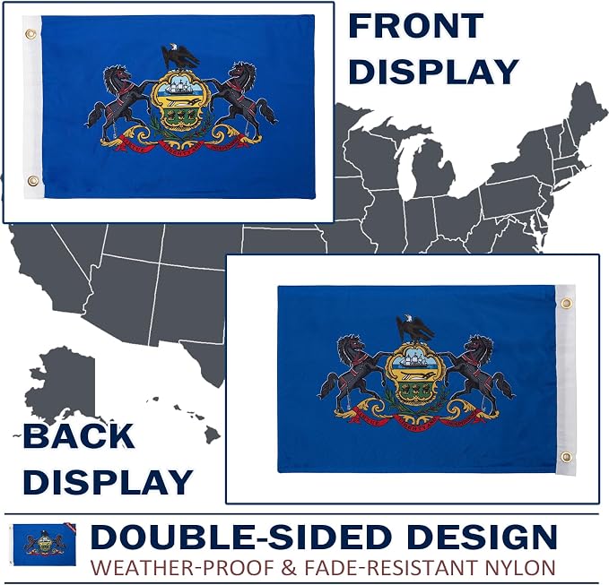 TOPFLAGS Pennsylvania State Flag 12x18 Inch, Double Sided 3-Ply Heavy Duty Polyester - Small Pennsylvania State Boat Flag, Fade Proof Outdoor Marine Flags with 2 Brass Grommets (PA) USA TOP FLAGS, INC