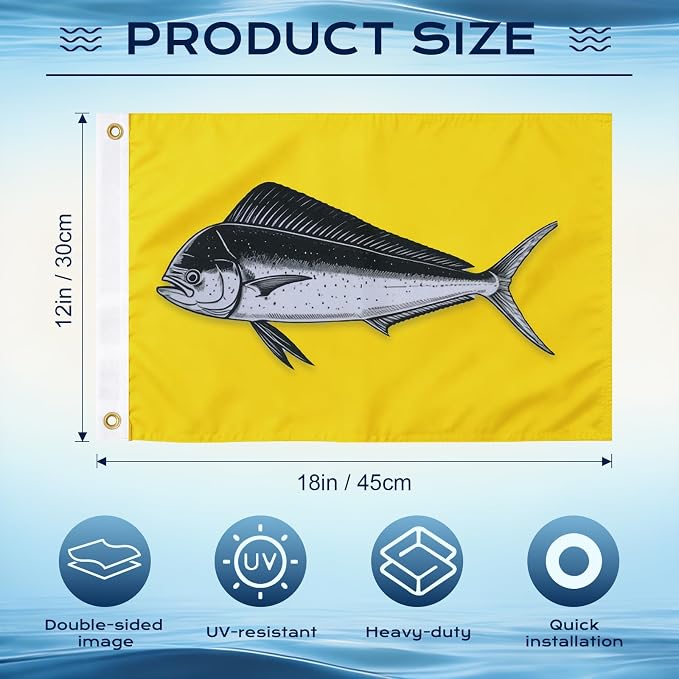 TOPFLAGS Dolphin Fishing Boat Flag 12x18 Inch Double Sided Heavy Duty Fisherman's Catch Flags for Boating | 4 Row Stitched and 2 Brass Grommets USA TOP FLAGS, INC
