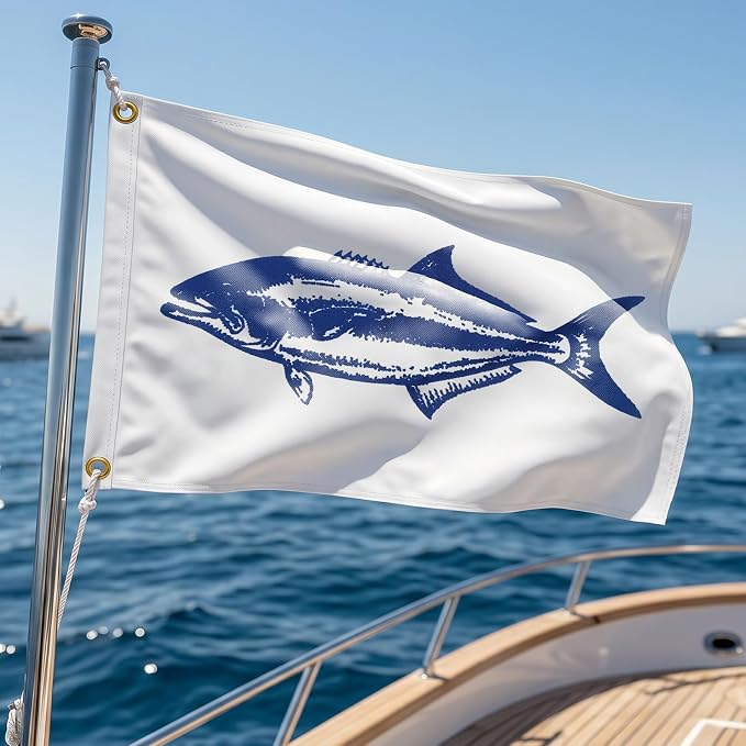 TOPFLAGS Bluefish Boat Flag 12x18 Inch Double Sided Heavy Duty Fishing Flag - Vivid Color Fisherman's Catch Flags for Boating | 4 Row Stitched and 2 Brass Grommets USA TOP FLAGS, INC