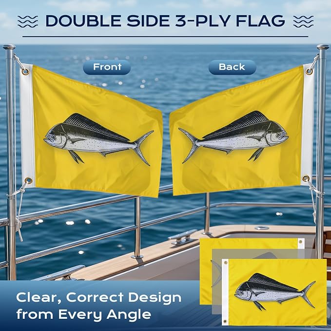 TOPFLAGS Dolphin Fishing Boat Flag 12x18 Inch Double Sided Heavy Duty Fisherman's Catch Flags for Boating | 4 Row Stitched and 2 Brass Grommets USA TOP FLAGS, INC