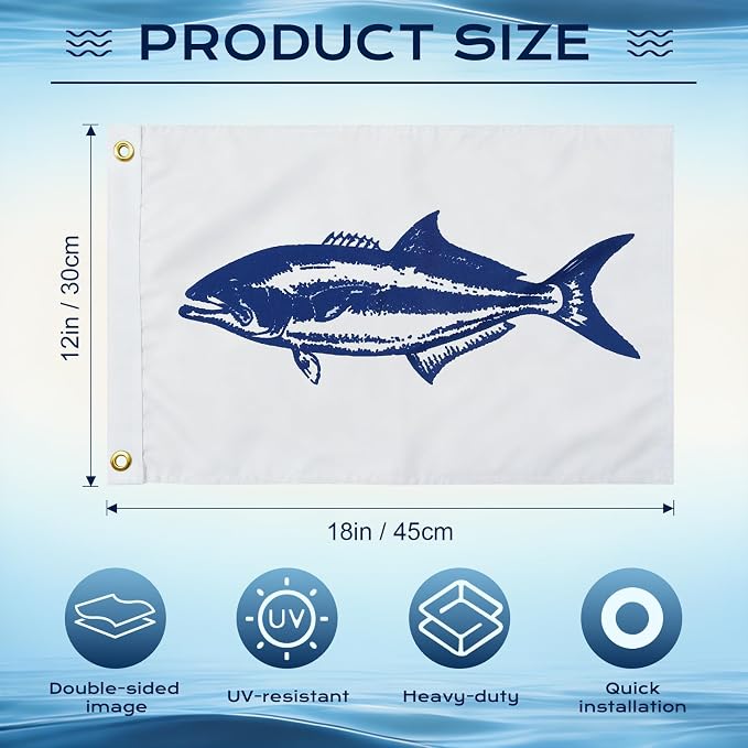 TOPFLAGS Bluefish Boat Flag 12x18 Inch Double Sided Heavy Duty Fishing Flag - Vivid Color Fisherman's Catch Flags for Boating | 4 Row Stitched and 2 Brass Grommets USA TOP FLAGS, INC