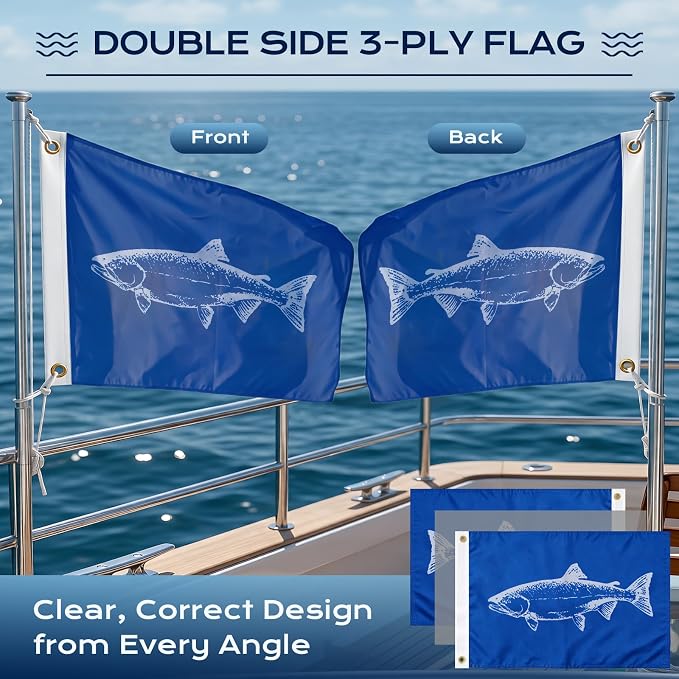 TOPFLAGS FLAGWIN Salmon Fishing Boat Flag 12x18 Inch Double Sided Vivid Color Fisherman's Catch Flags for Boating | 4 Row Stitched and 2 Brass Grommets USA TOP FLAGS, INC