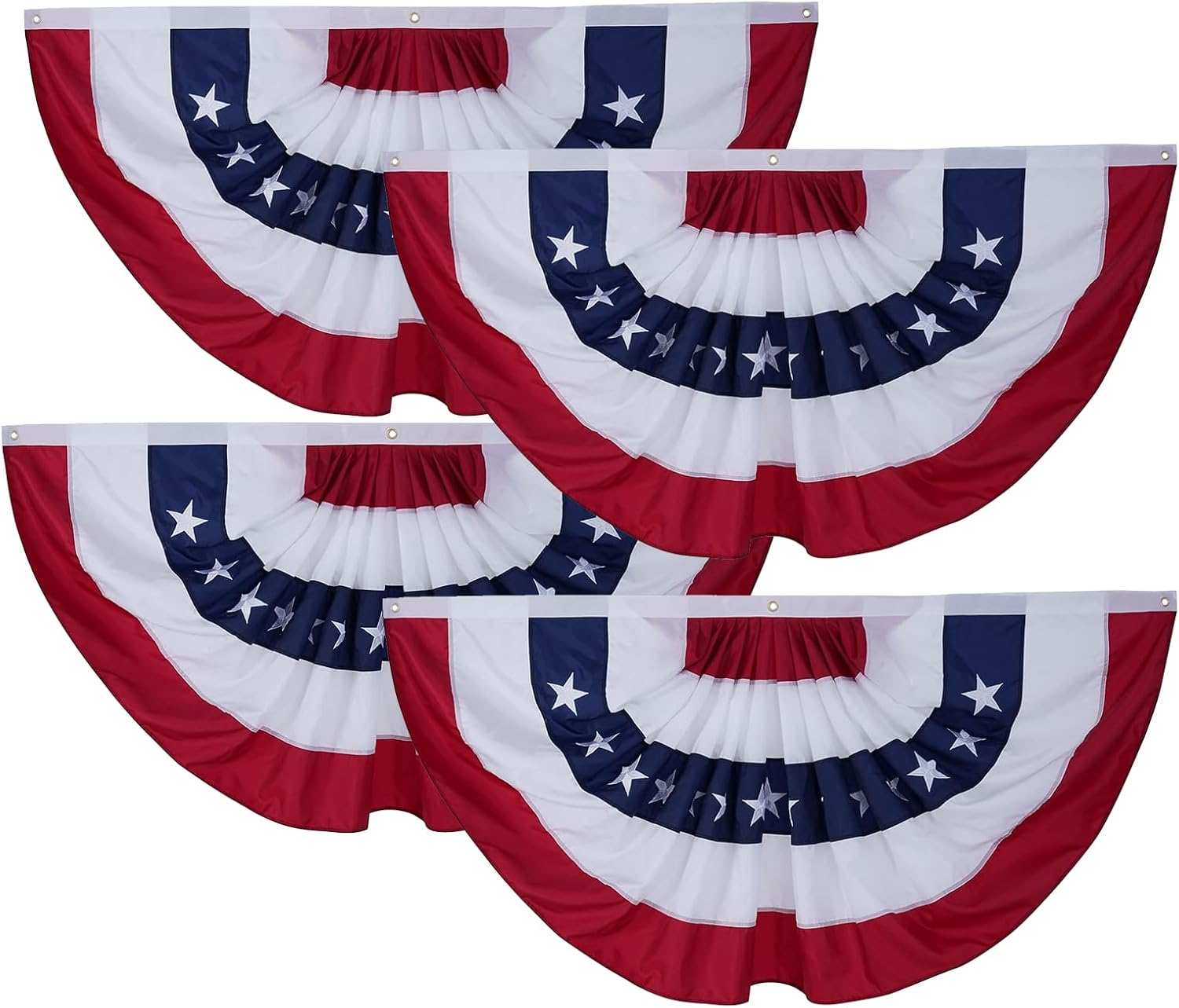 4PCS Pack American Bunting Flags 3x6 ft for Outdoor, Embroidered USA Bunting Flags with 3 Brass Grommets, US Pleated Fan Flag Patriotic Half Fan for 4th of July Memorial Day USA TOP FLAGS, INC