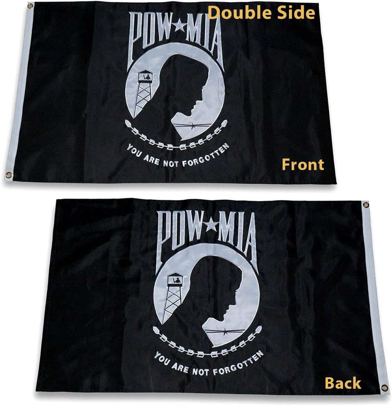 Pow Mia Flag Embroidered 4x6 Outdoor - Heavy Duty Double Sided You are Not Forgotten War Flags 300D Nylon Military Made in USA Pow Flags for Outside (4x6ft)