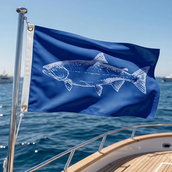 TOPFLAGS FLAGWIN Salmon Fishing Boat Flag 12x18 Inch Double Sided Vivid Color Fisherman's Catch Flags for Boating | 4 Row Stitched and 2 Brass Grommets USA TOP FLAGS, INC
