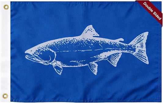 TOPFLAGS FLAGWIN Salmon Fishing Boat Flag 12x18 Inch Double Sided Vivid Color Fisherman's Catch Flags for Boating | 4 Row Stitched and 2 Brass Grommets USA TOP FLAGS, INC