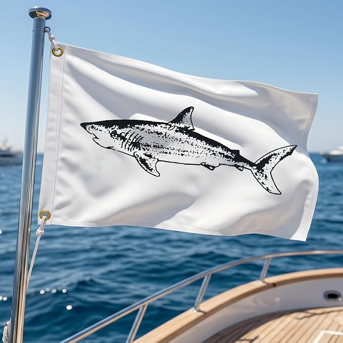 TOPFLAGS  Shark Fishing Boat Flag 12x18 Inch Double Sided Heavy Duty Fisherman's Catch Flags for Boating | 4 Row Stitched and 2 Brass Grommets USA TOP FLAGS, INC
