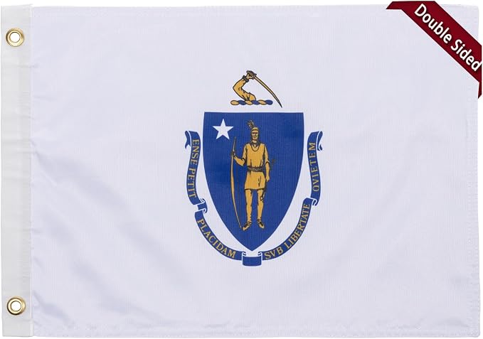 TOPFLAGS Massachusetts Flag 12x18 Inch, Double Sided 3-Ply Heavy Duty Polyester - Small Massachusetts State Boat Flag, Fade Proof Outdoor Marine Flags with 2 Brass Grommets (MA) USA TOP FLAGS, INC
