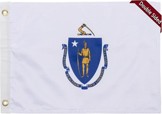 TOPFLAGS Massachusetts Flag 12x18 Inch, Double Sided 3-Ply Heavy Duty Polyester - Small Massachusetts State Boat Flag, Fade Proof Outdoor Marine Flags with 2 Brass Grommets (MA) USA TOP FLAGS, INC