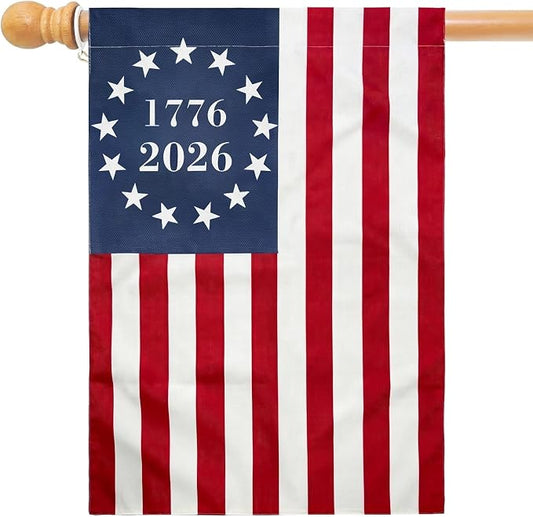 TOPFLAGS 250 Anniversary USA Flag House Flags 1776-2026 Betsy Ross Bennington Garden Flags 13 Star Colonies Double Side 28x40 Inch for Outside American Patriotic Banner USA TOPFLAGS,INC