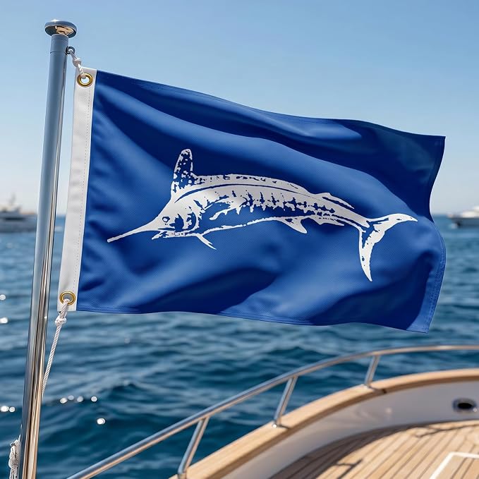 TOPFLAGS Marlins Boat Flag 12x18 Inch Double Sided Vivid Color Fishing Flag - Heavy Duty Fisherman's Catch Flags for Boating | 4 Row Stitched and 2 Brass Grommets USA TOP FLAGS, INC