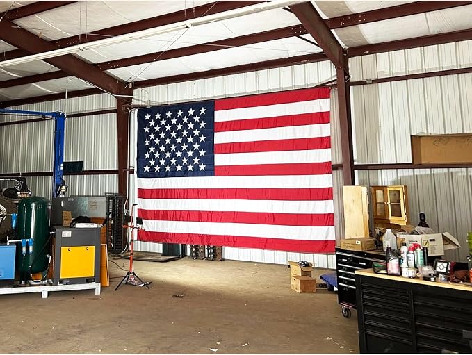 TOPFLAGS American Flag 12x18 Ft Large US Flags Heavy Duty Embroidered Stars Sewn Stripes USA Giant Flags Outdoor 5 Brass Grommets for Outside Wall USA TOP FLAGS, INC