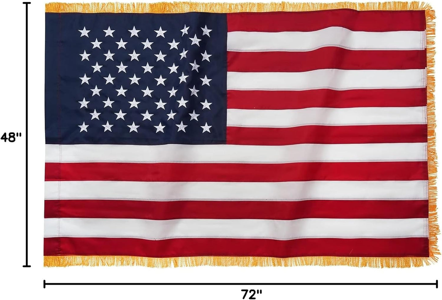 American Flag 4X6 with Fringe US Flags USA 4’ x 6’ Sleeved Heavy Duty Outdoor with Embroidered Stars, Sewn Stripes