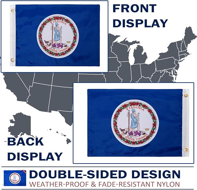 TOPFLAGS Virginia Flag 12x18 Inch, Double Sided 3-Ply Heavy Duty Polyester - Small Virginia State Boat Flag, Fade Proof Outdoor Marine Flags with 2 Brass Grommets (VA) USA TOP FLAGS, INC