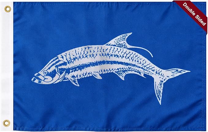 TOPFLAGS Tarpon Boat Flag 12x18 Inch, Double Sided Fishing Flag Outdoor Heavy Duty Fisherman's Catch Flags for Boating | 4 Row Stitched and 2 Brass Grommets USA TOP FLAGS, INC