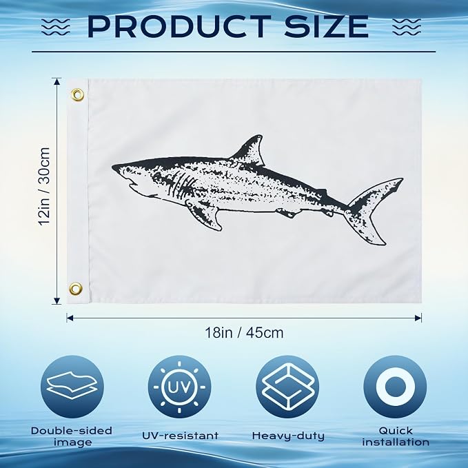 TOPFLAGS  Shark Fishing Boat Flag 12x18 Inch Double Sided Heavy Duty Fisherman's Catch Flags for Boating | 4 Row Stitched and 2 Brass Grommets USA TOP FLAGS, INC