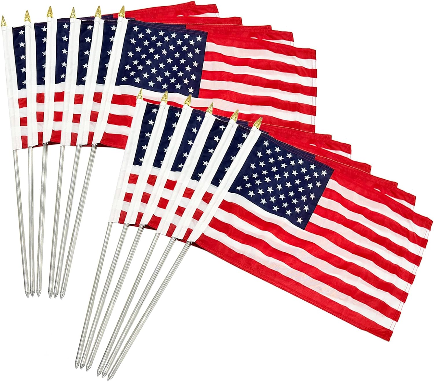 TOPFLAGS 12x18 Small American Flag on Stick 12 Pack Mini US Flags 12x18 Inch Metal Handheld Pole for Outside 4th of July Memorial Day USA 250th Anniversary Patriotic Decorations USA TOP FLAGS, INC