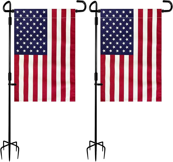 TOPFLAGS 2 Pack Garden Flag Stand with American Flag Garden Flag Heavy Duty Metal Yard Flag Holder Pole Stake Small Flag Stands for Garden Flags 12 x 18 with Clips and Stopper USA TOP FLAGS, INC