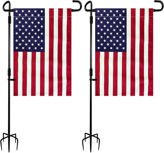 TOPFLAGS 2 Pack Garden Flag Stand with American Flag Garden Flag Heavy Duty Metal Yard Flag Holder Pole Stake Small Flag Stands for Garden Flags 12 x 18 with Clips and Stopper USA TOP FLAGS, INC