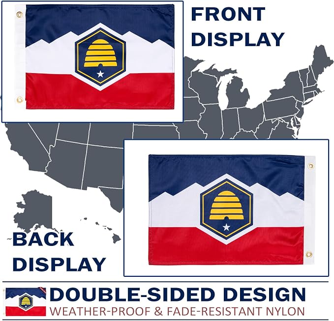 FLAGWIN New Utah State Flag 12x18 Inch, Double Sided Heavy Duty 3-Ply Polyester - Small UT Boat Flag, Fade Proof Outdoor State of New Utah Marine Flags with 2 Brass Grommets (UT) USA TOP FLAGS, INC