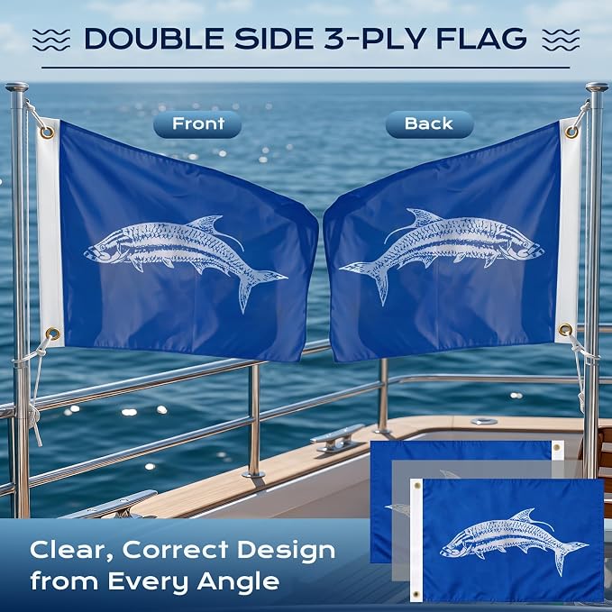 TOPFLAGS Tarpon Boat Flag 12x18 Inch, Double Sided Fishing Flag Outdoor Heavy Duty Fisherman's Catch Flags for Boating | 4 Row Stitched and 2 Brass Grommets USA TOP FLAGS, INC