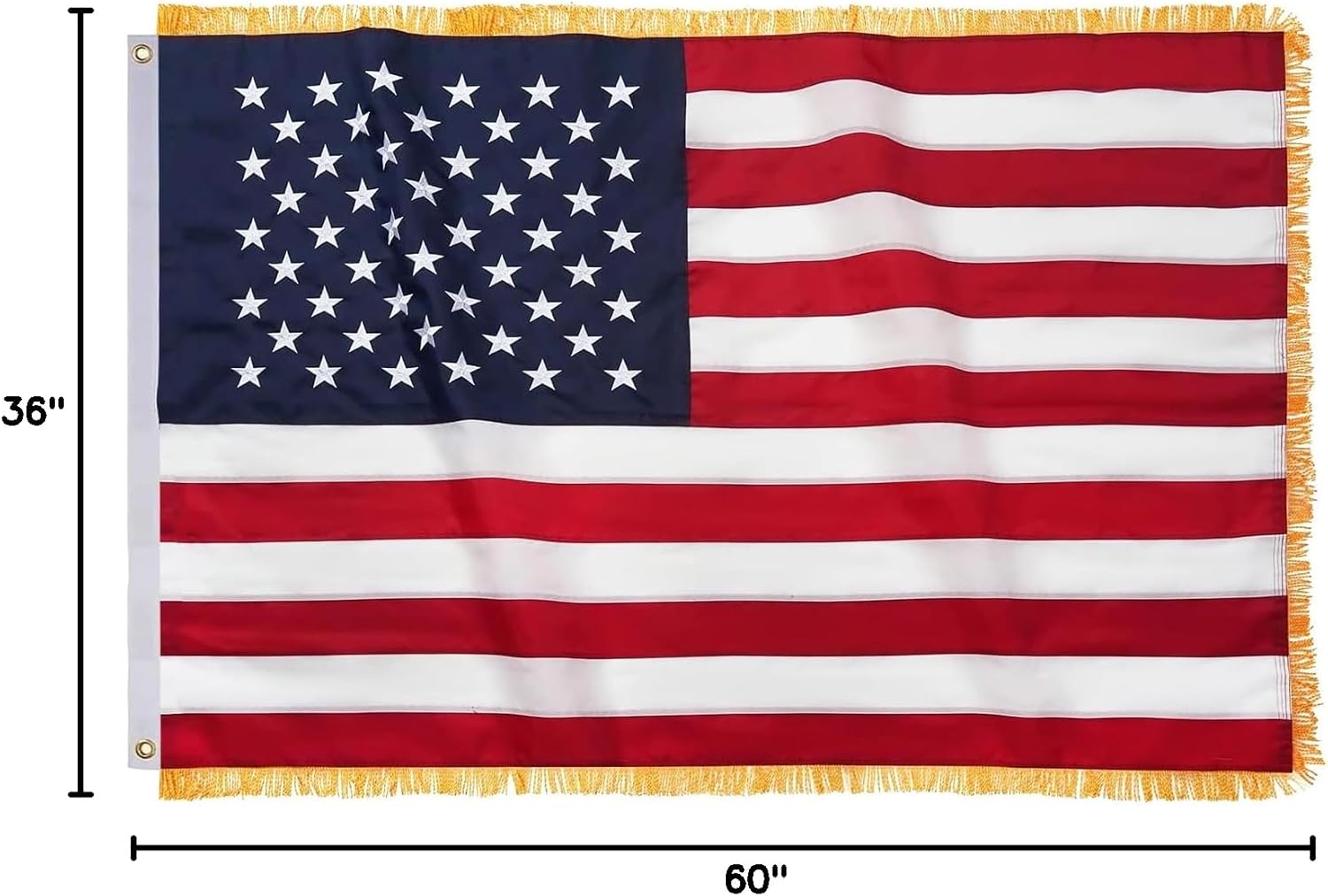 TOPFLAGS American Flag US Flags with Fringe 3x5 Ft Heavy Duty USA Flag Tassel Brass Grommets Embroidered Stars Sewn Stripes Vibrant Color Banner Outdoor/Indoor USA TOP FLAGS, INC