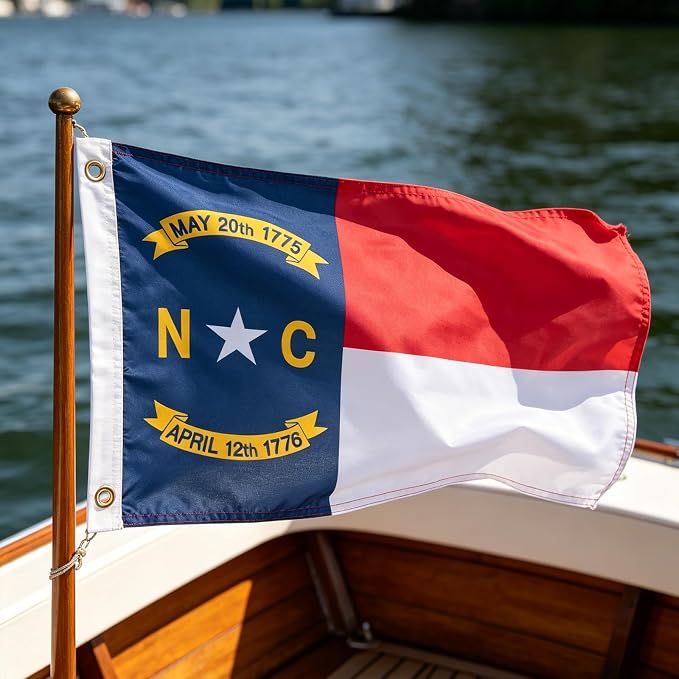 TOPFLAGS North Carolina Flag 12x18 Inch, Double Sided 3-Ply Heavy Duty Polyester - Small NC State Boat Flag, Fade Proof Outdoor Marine Flags with 2 Brass Grommets (NC) USA TOP FLAGS, INC