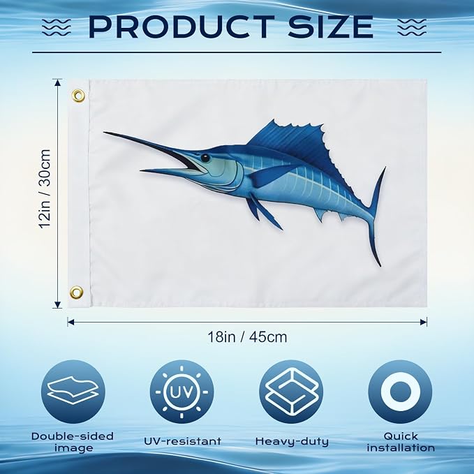TOPFLAGS Swordfish Flag 12x18 Inch Double Sided Heavy Duty Boat Fishing Flag - Vivid Color Fisherman's Catch Flags for Boating | 4 Row Stitched and 2 Brass Grommets USA TOP FLAGS, INC