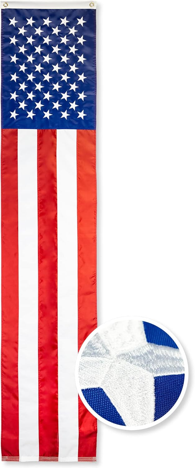 2 Pack: American Pulldown Flag Patriotic Bunting, 50 Embroidered Stars with 5 Fully Sewn Stripes, decorative bunting, 20" x8', Red/White/Blue, Vertical Flag Wall Déco USA TOP FLAGS, INC