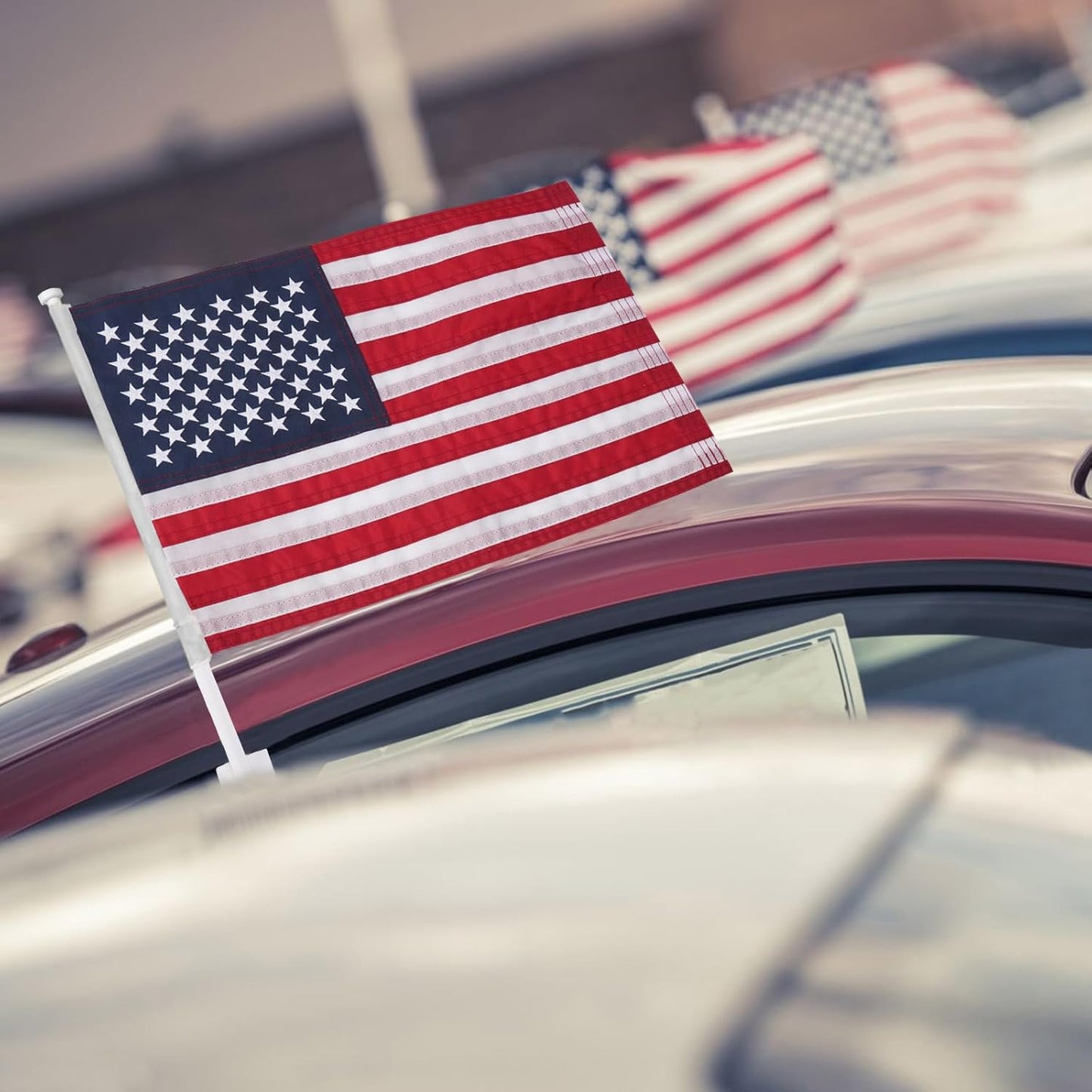 Car Flag 2 Pack American Flag for Car 12x18 Inch US Flags Embroidered Stars Flagpole with Window Clip Heavy Duty Nylon