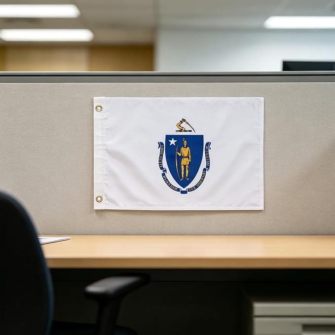 TOPFLAGS Massachusetts Flag 12x18 Inch, Double Sided 3-Ply Heavy Duty Polyester - Small Massachusetts State Boat Flag, Fade Proof Outdoor Marine Flags with 2 Brass Grommets (MA) USA TOP FLAGS, INC