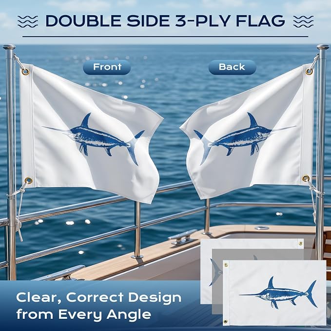TOPFLAGS Swordfish Fishing Boat Flag 12x18 Inch Double Sided Heavy Duty Fisherman's Catch Flags for Boating | 4 Row Stitched and 2 Brass Grommets USA TOP FLAGS, INC
