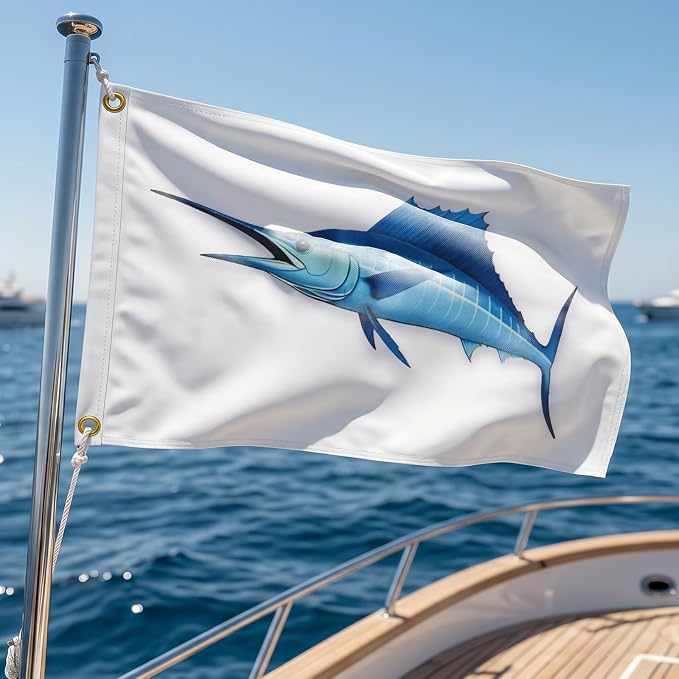 TOPFLAGS Swordfish Flag 12x18 Inch Double Sided Heavy Duty Boat Fishing Flag - Vivid Color Fisherman's Catch Flags for Boating | 4 Row Stitched and 2 Brass Grommets USA TOP FLAGS, INC