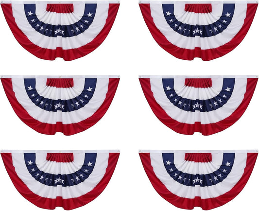 American Flag Bunting Outdoor 3x6 Ft 6 Packs US USA Pleated Fan Flags Embroidered Stars for Patriotic, Memorial Day, 4th of July Outside Banner