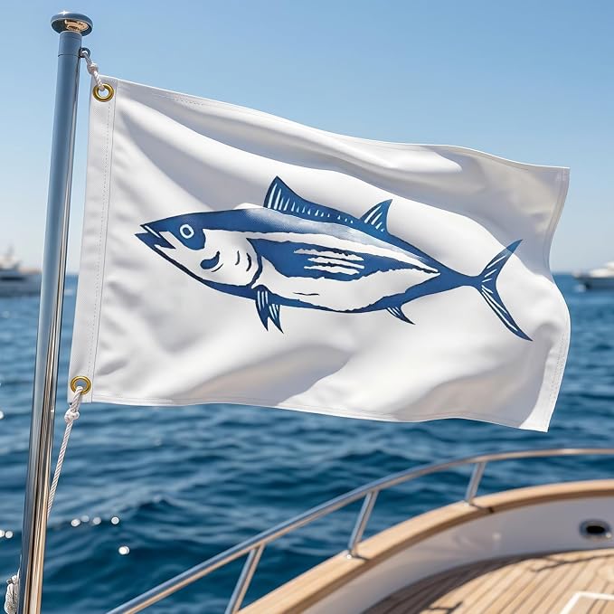 TOPFLAGS Tuna Boat Flag 12x18 Inch Double Sided Vivid Color Fishing Flag - Heavy Duty Fisherman's Catch Flags for Boating | 4 Row Stitched and 2 Brass Grommets USA TOP FLAGS, INC