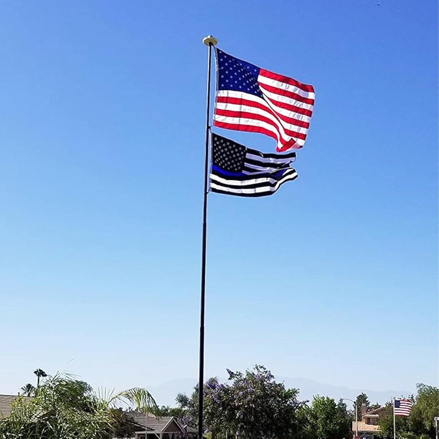 American Flag and Thin Blue Line Flags 3x5 Ft Combo Pack - Embroidered Stars US Flags or Outside Heavy Duty Outdoor