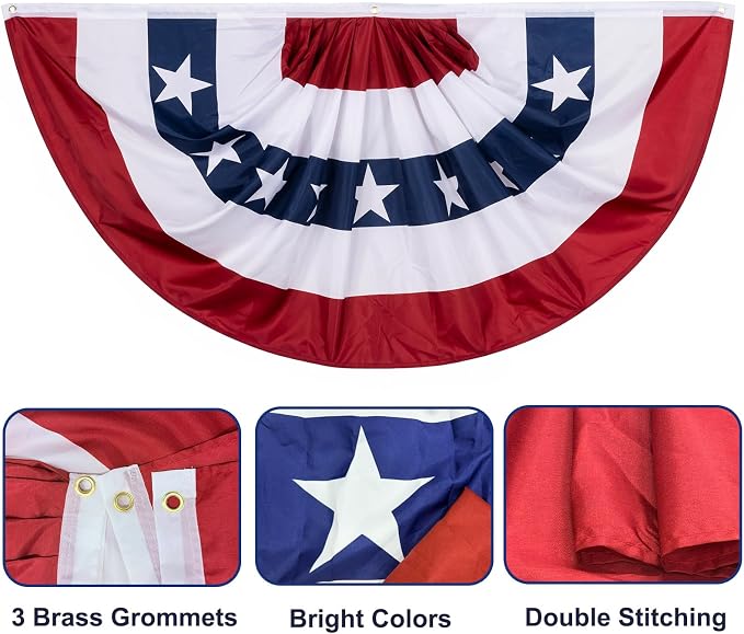 TOPFLAGS 12 Packs Bunting Flags Outdoor American Flag Patriotic Buntings 3x6 Ft for Outside 4th of July Red White and Blue Bunting USA 250th Anniversary Memorial Day Decorations USA TOP FLAGS, INC