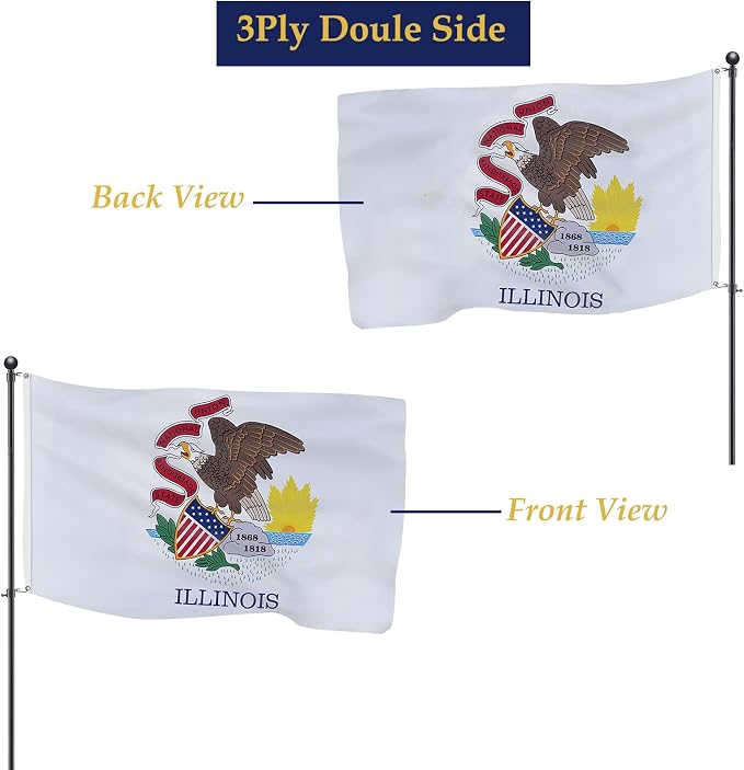 TOPFLAGS Illinois Flag 3x5 Double Side 3Ply IL State Flags Heavy Duty Outdoor 4 Rows Stitched Edge with 2 Brass Grommets USA TOP FLAGS, INC