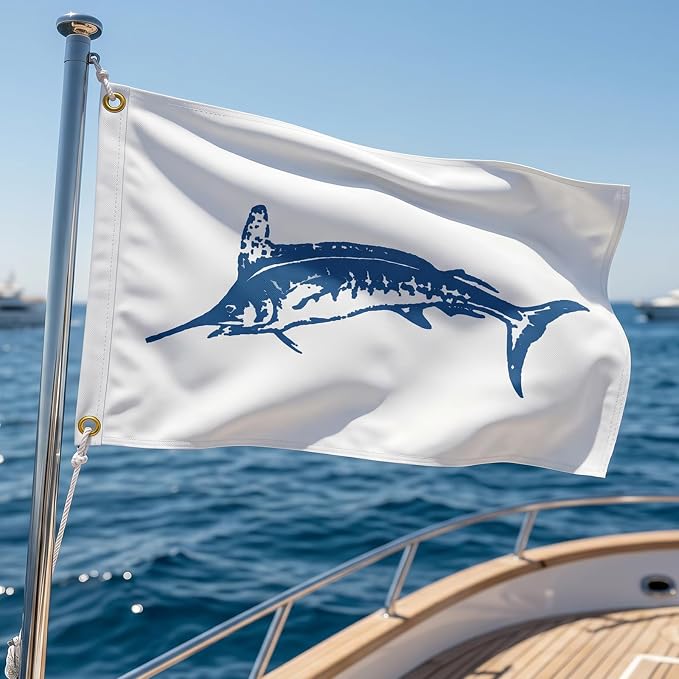 TOPFLAGS Marlins Boat Flag 12x18 Inch Double Sided Heavy Duty Fishing Flag - Vivid Color Fisherman's Catch Flags for Boating | 4 Row Stitched and 2 Brass Grommets USA TOP FLAGS, INC