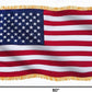 American Flag with Gold Fringed 3x5 Ft, Made in USA, Indoors USA Flag, Embroidered Stars, with 4 Rows of Lower Stitches