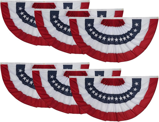 6 Pack American Bunting Flags 3x6 ft for Outdoor Embroidered USA Bunting Flags with 3 Brass Grommets, US Pleated Fan Flag Patriotic Half Fan for 4th of July Memorial Day USA TOP FLAGS, INC