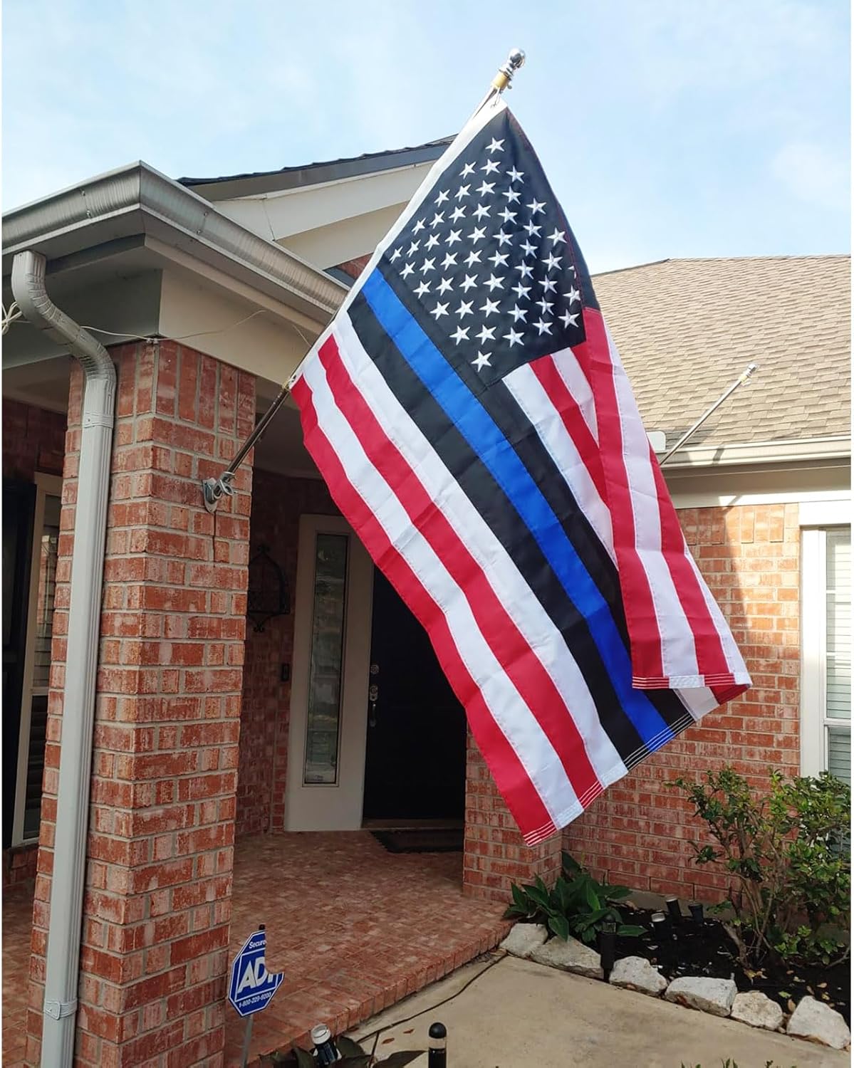 American Flag with Thin Blue Line 3x5 Ft Embroidered Stars Police Flags Heavy Duty Outdoor Blue Stripes Banner with 2 Brass Grommets