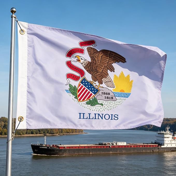 TOPFLAGS Illinois Flag 12x18 Inch Double Sided 3 Ply, Heavy Duty Nylon Small Illinois State Flag with Brass Grommets, Fade Proof Outdoor Marine Boat Flags (IL) USA TOP FLAGS, INC