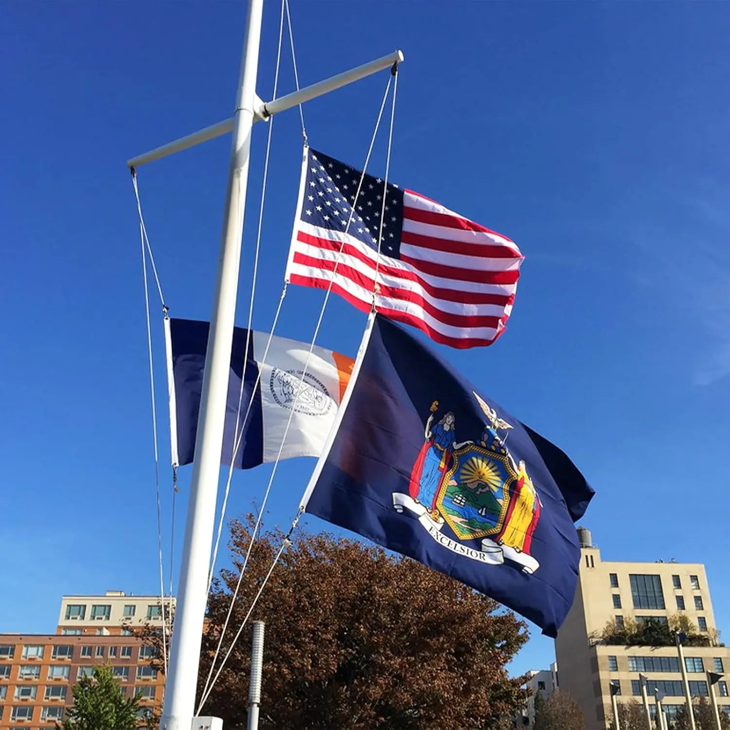 TOPFLAGS New York State Flag 4x6 Outdoor NY Flags Embroidered Flag Heavy Duty Sewn Stripes with 2 Brass Grommets USA TOP FLAGS, INC
